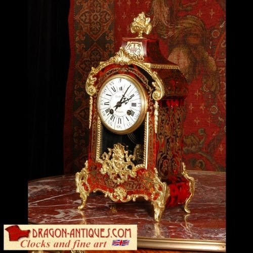 Antique French Boulle Boudoir Clock by Samuel Marti, French - Circa 1900.